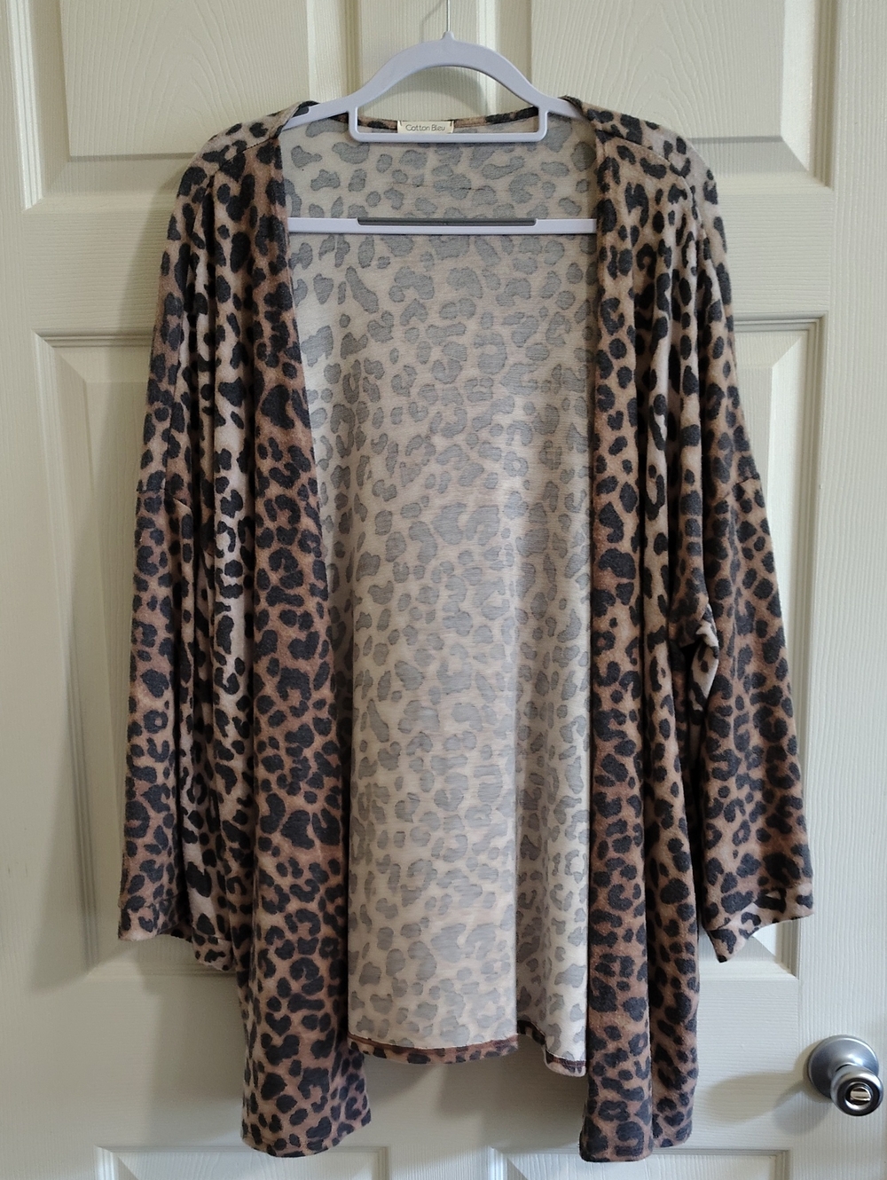 Cooton Blue Cozy Leopard Print Open Cardigan - Neutral Brown